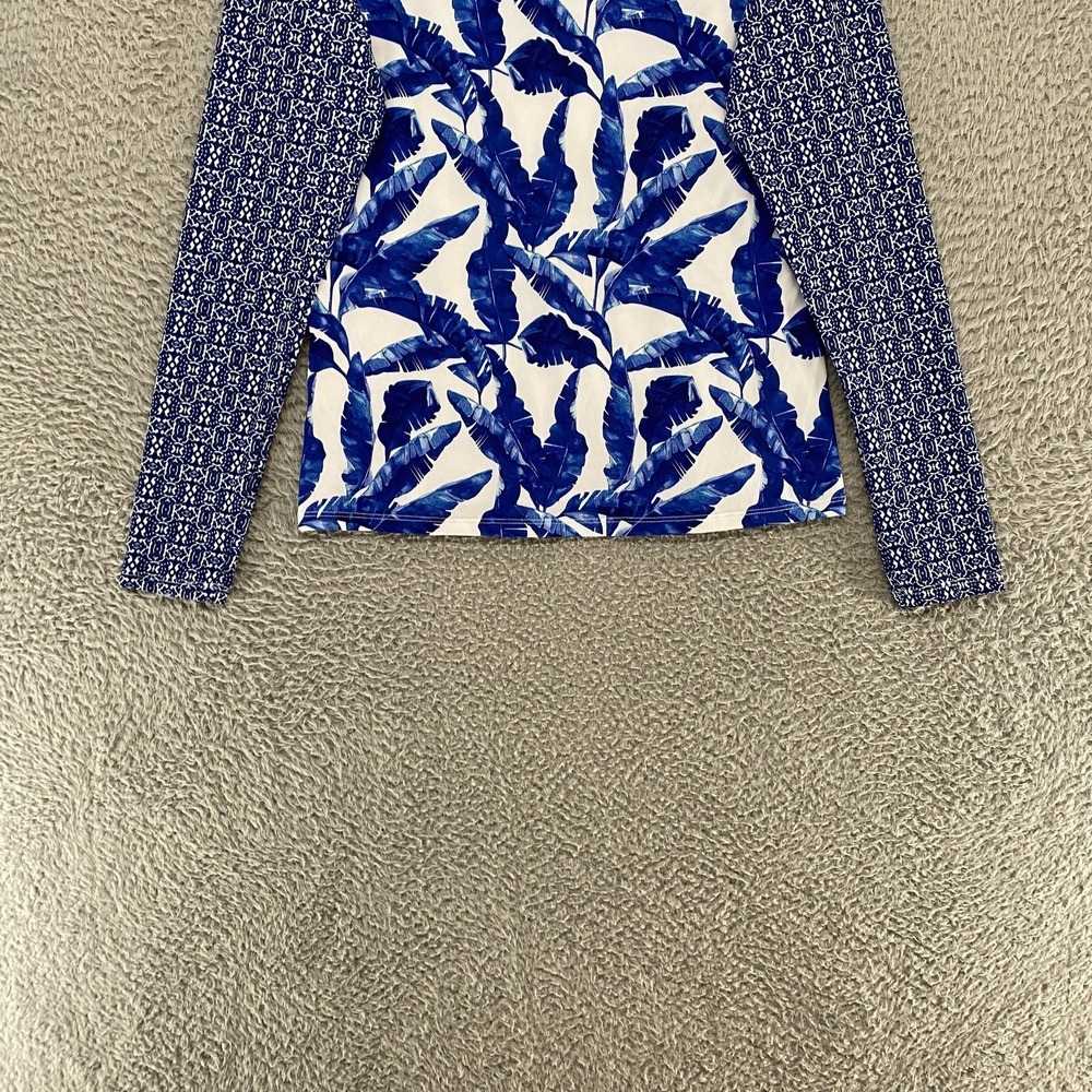 Cabana Life Rash Guard Swim‎ Shirt Womens Medium Blue Leaf Long Sleeve Tropical - Picture 11 of 13
